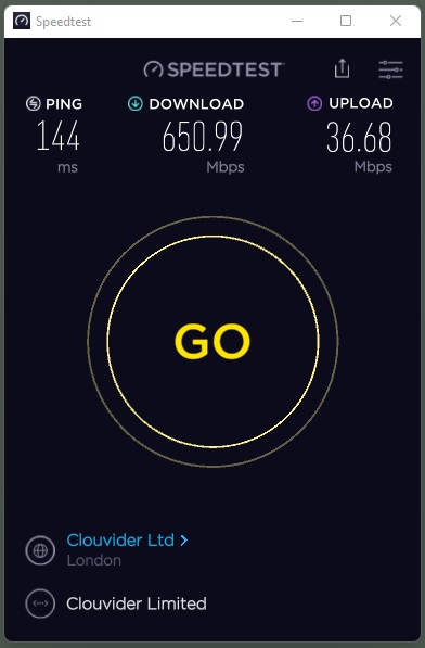 NordVPN speed test London, UK