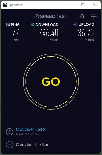 NordVPN speed test New York, NY